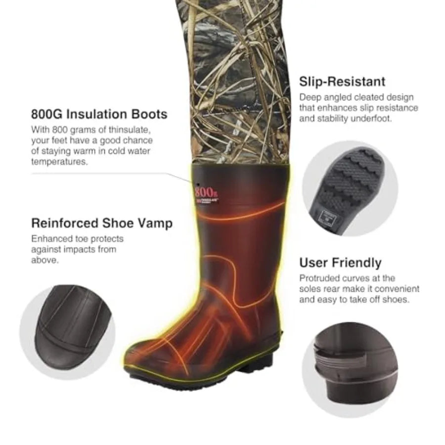 Hunting Chest Waders for Men with 800G Insulation Waterproof Neoprene Camo Bootfoot Wader