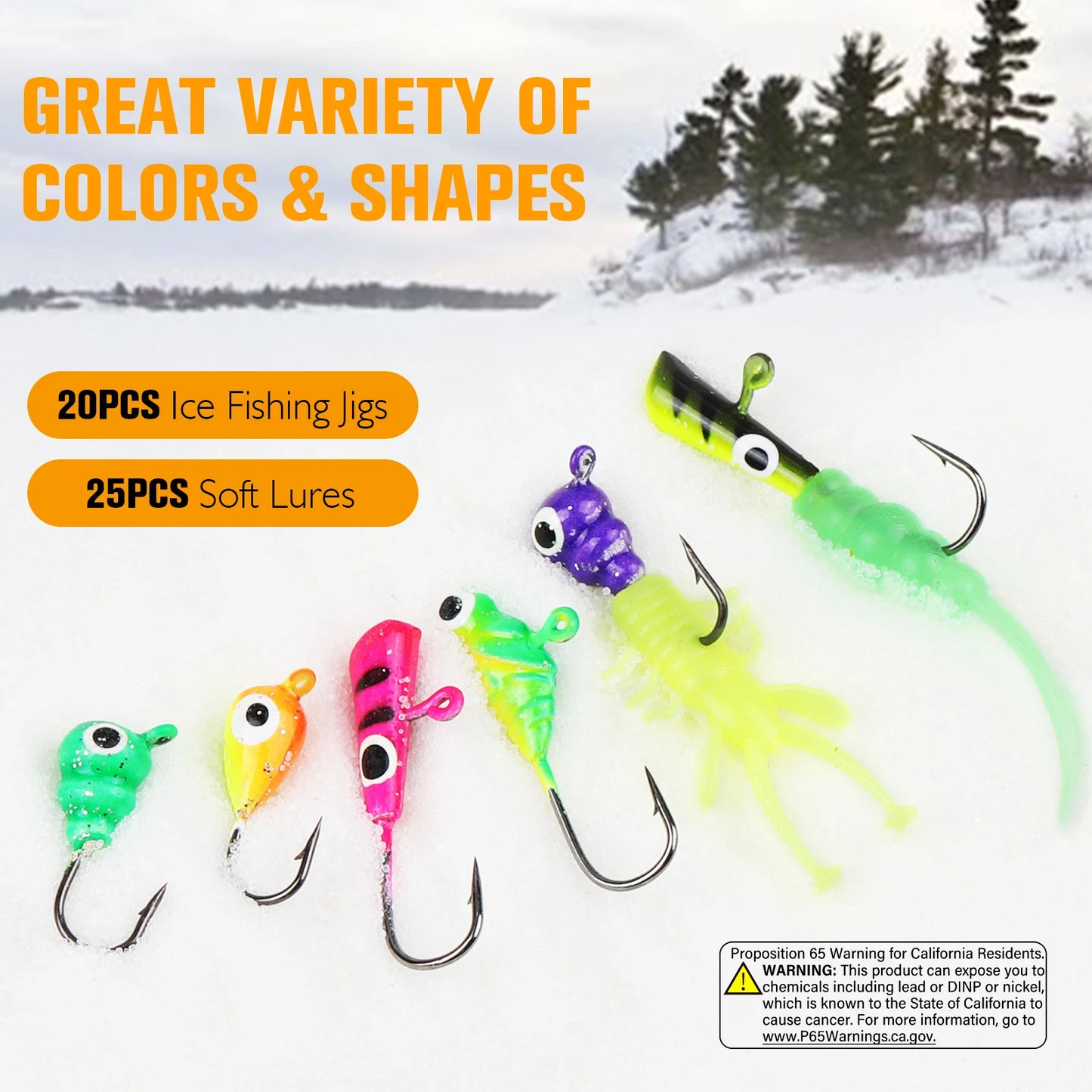 45pcs  Fishing Kit Ice Fishing Jigs Ice Fishing Lures Walleye Fishing Lures Crappie Jigs