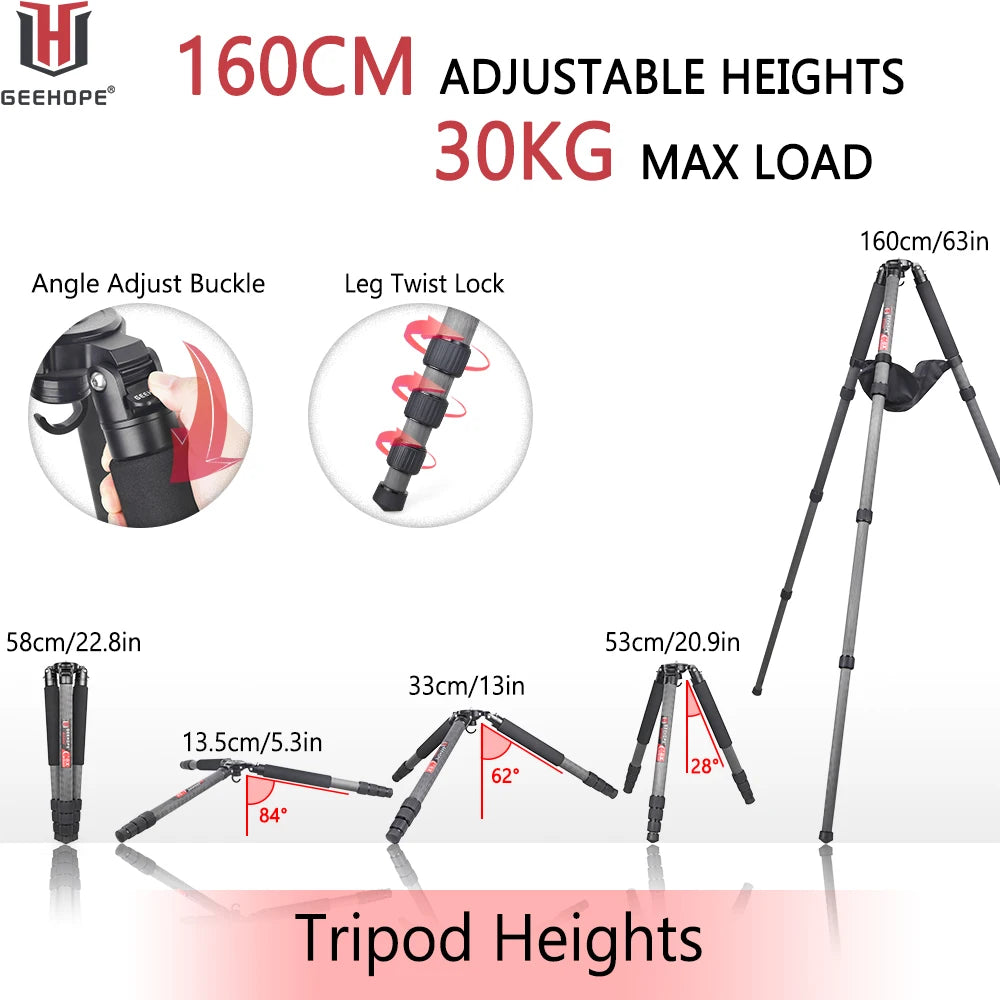 GEEHOPE B560C Professional Heavy Camera Tripod 40mm Tube 30kg Maxload Bowl Tripod Super Stable Top Bird Watching Camera Bracket