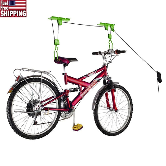 Heavy Duty Bike Hoist Bicycle Storage Lift 100LB Capacity Ceiling Organizer Anti-Scratch Garage Solution