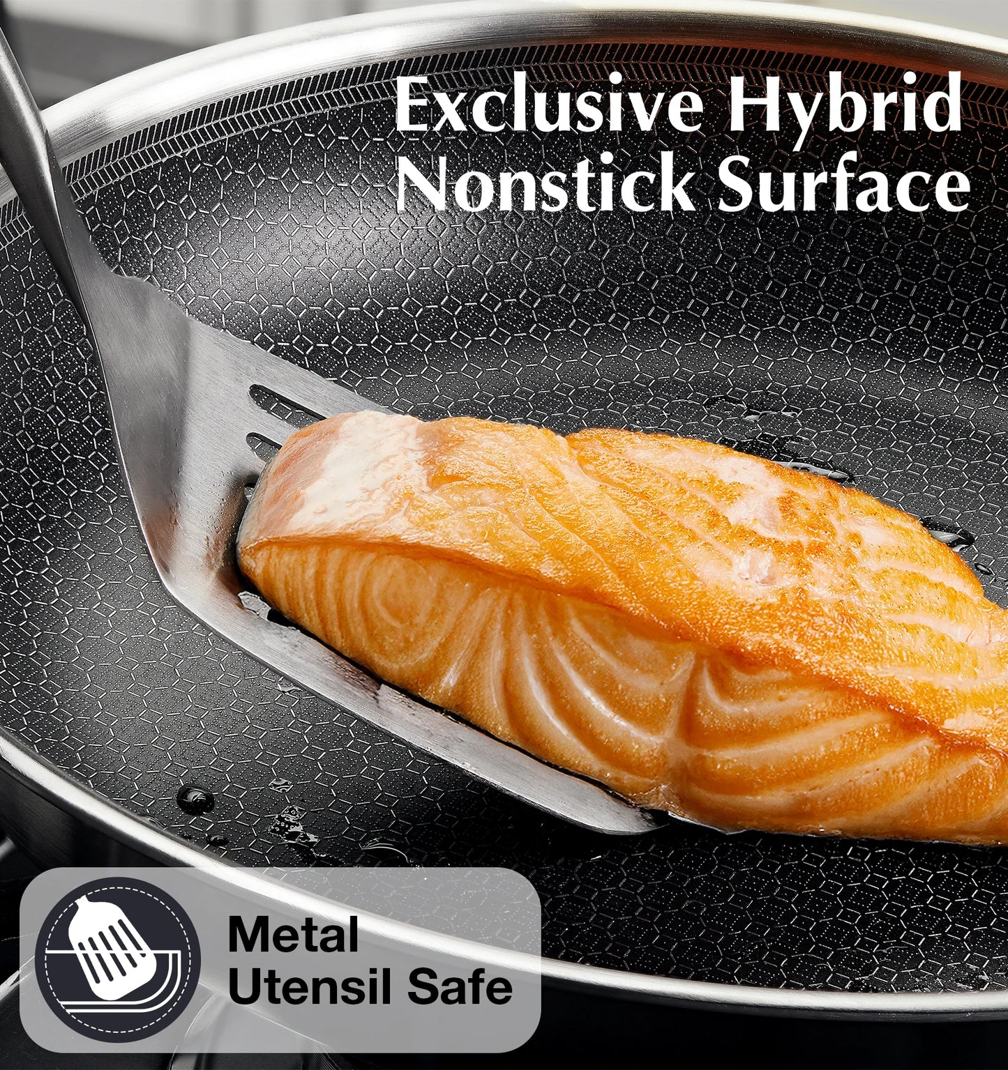 KOCH SYSTEME CS Hybrid Nonstick Stainless Steel Pan, 10 Inch Tri-Ply Stainless Steel Frying Pan with Honeycomb Interior