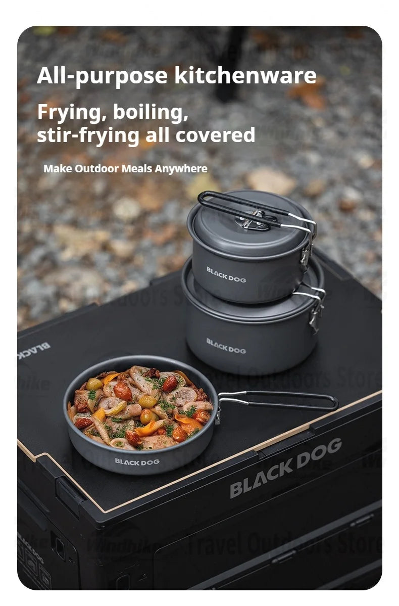 BLACKDOG Outdoor Tableware Pot Frying Pan Set Aluminum Alloy Ultralight Portable Kitchenware Camping Cookware Picnic Tableware