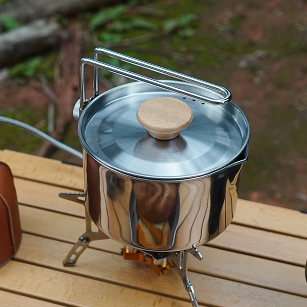 1L Camping Pot 304 Stainless Steel Multifunctional Water Boiling Kettle Pot Cooker Multitool Hiking Picnic Supplies