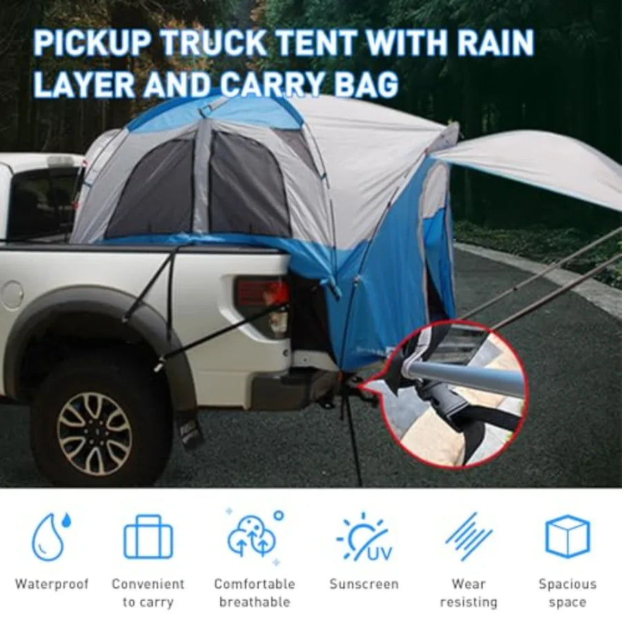 Truck Tent Pickup Truck Tent with Awning for 5.5-6.7ft Waterproof Double Layer 210D Sleeping Tent in Black with Removable Rainf