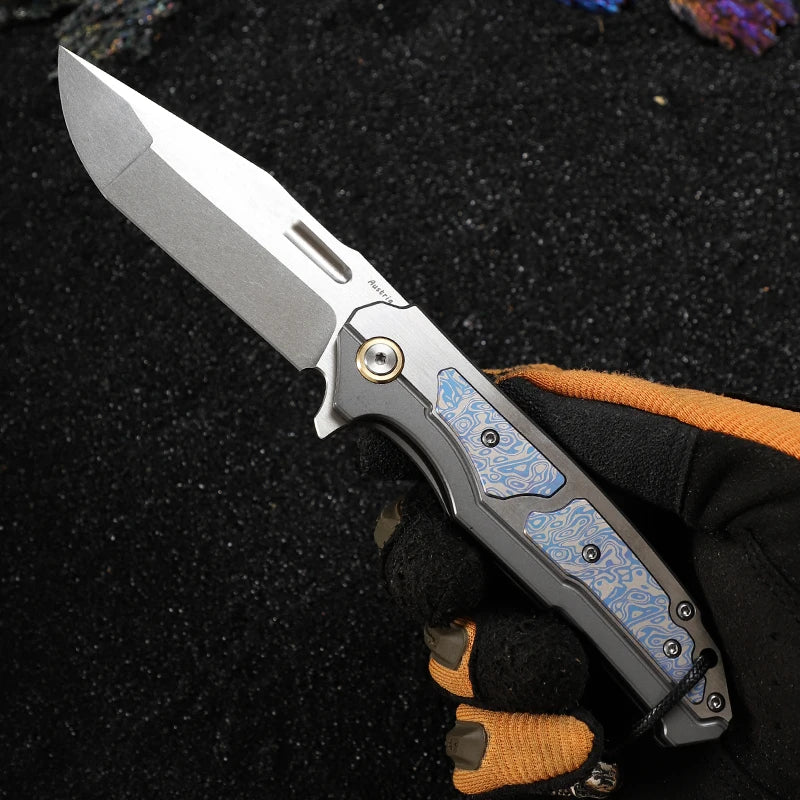 Outdoor Tactical Folding Knife, M390 Steel Pocket Knife with Leather Sheath, Men's Camping Hunting, Carrying Adventure Knife