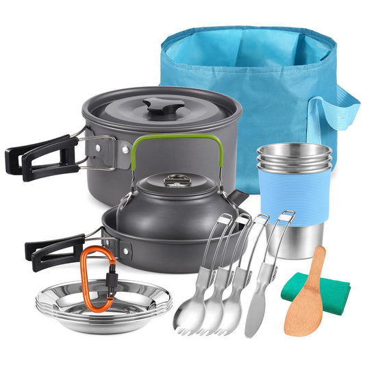 20Pcs Camping Cookware Set Outdoor Cooking Set Camping Cookware Mess Kit  Aluminum Alloy Backpacking Cookware