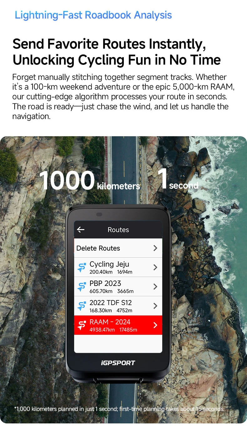 iGPSPORT Bicycle GPS Computer BiNavi Touchscreen Map Navigation 35 Hours Battery Life  IPX7 Waterproof Route Planning