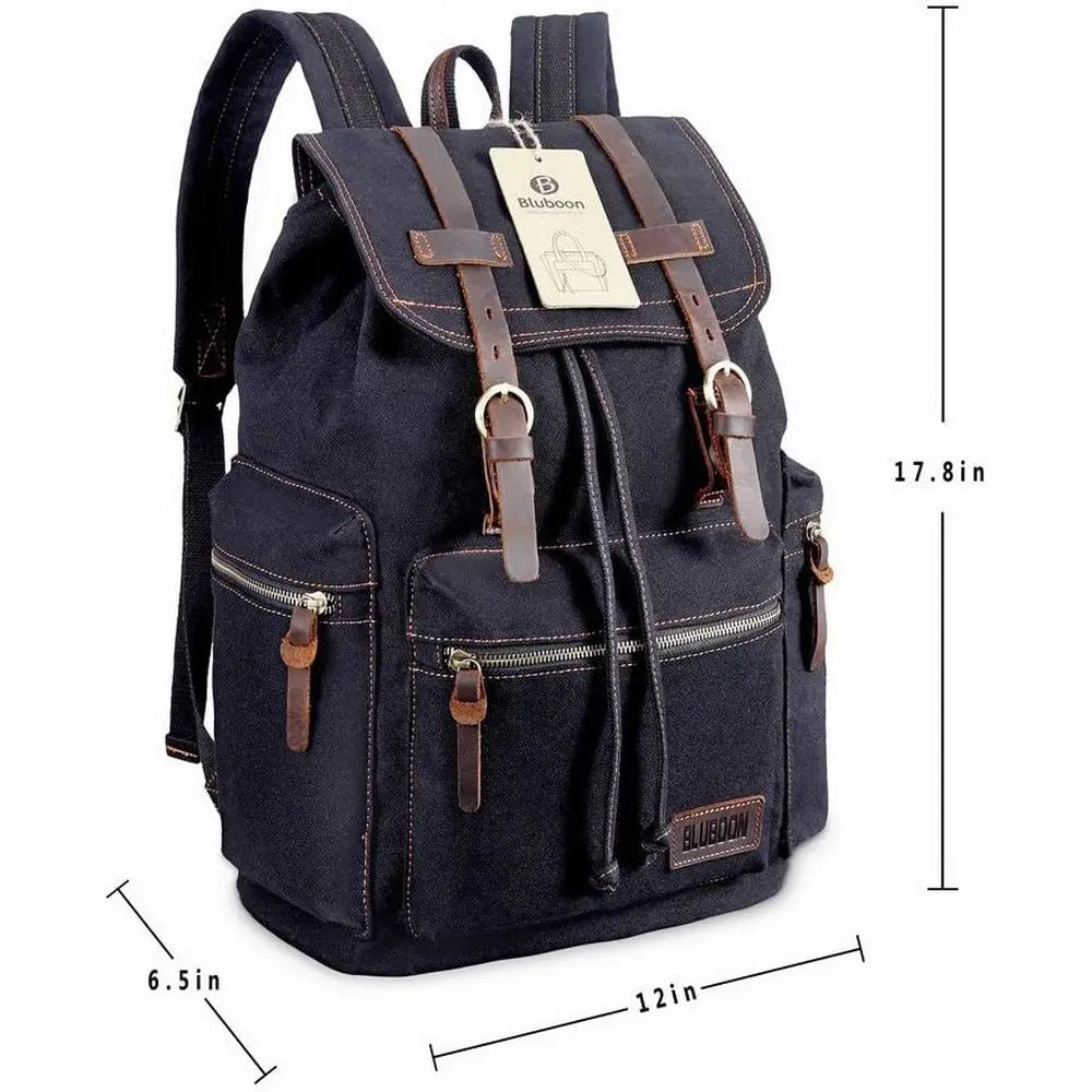 Vintage Leather-Trimmed Casual Backpack for Men and Women, Laptop and Travel Rucksack