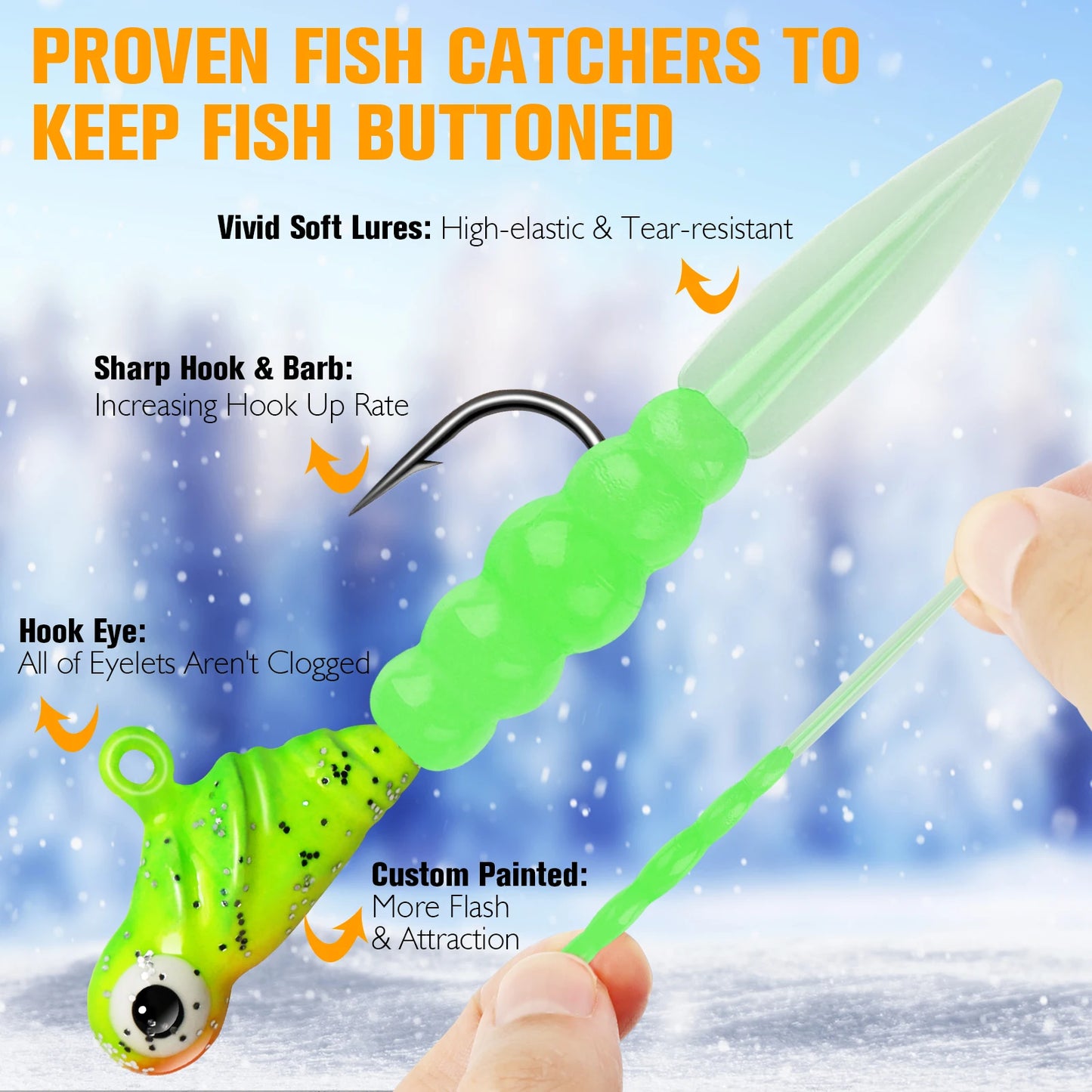 45pcs  Fishing Kit Ice Fishing Jigs Ice Fishing Lures Walleye Fishing Lures Crappie Jigs