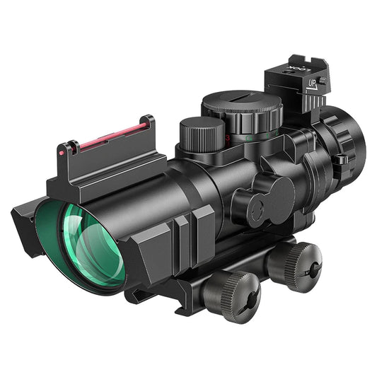 4x32 Tactical Riflescope with Fiber Optic Sight RGB Illuminated Reticle Prism Scope Hunting Gun Scopes with 20 mm Picatinny Rail