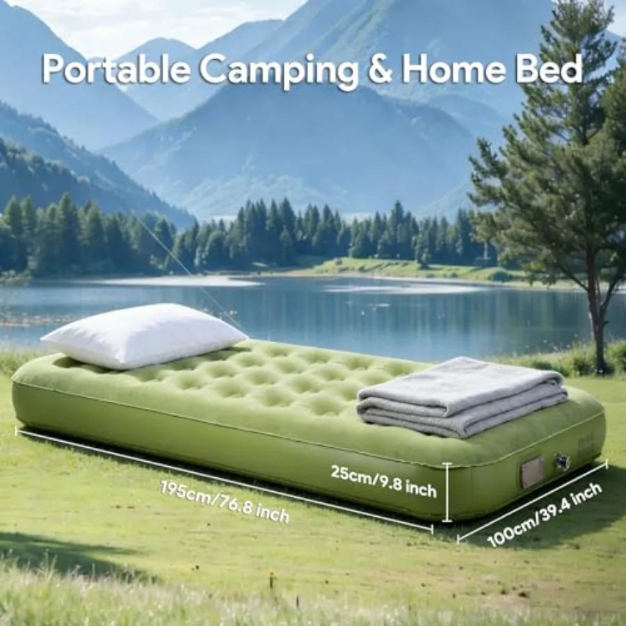 Ultra-Thick 9.8 Self-Inflating Sleeping Pad with Electric Pump for Car Camping Travel One-Click Inflate/Deflate in 1-2 Mins Dur