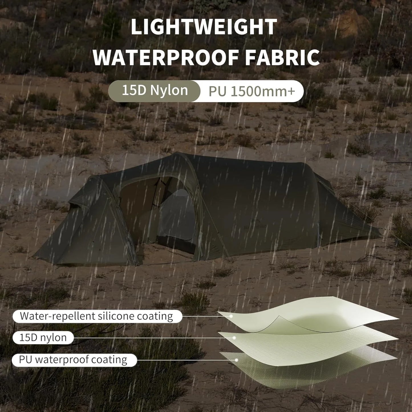 Naturehike Opalus UL Tunnel Tent Lightweight 15D Nylon Hiking Tent Large Space Outdoor Camping Travel 4 Season 2-3 Person Tent