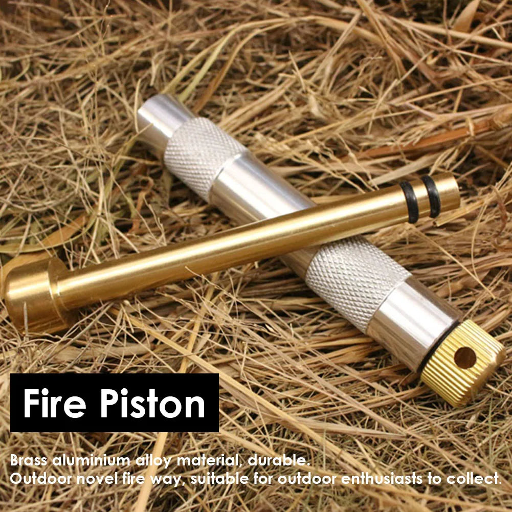 Brass Fire Starter Tube Portable Ignited Piston Firearm Useful Air Compression Fire Tube Survival Tool for Camping