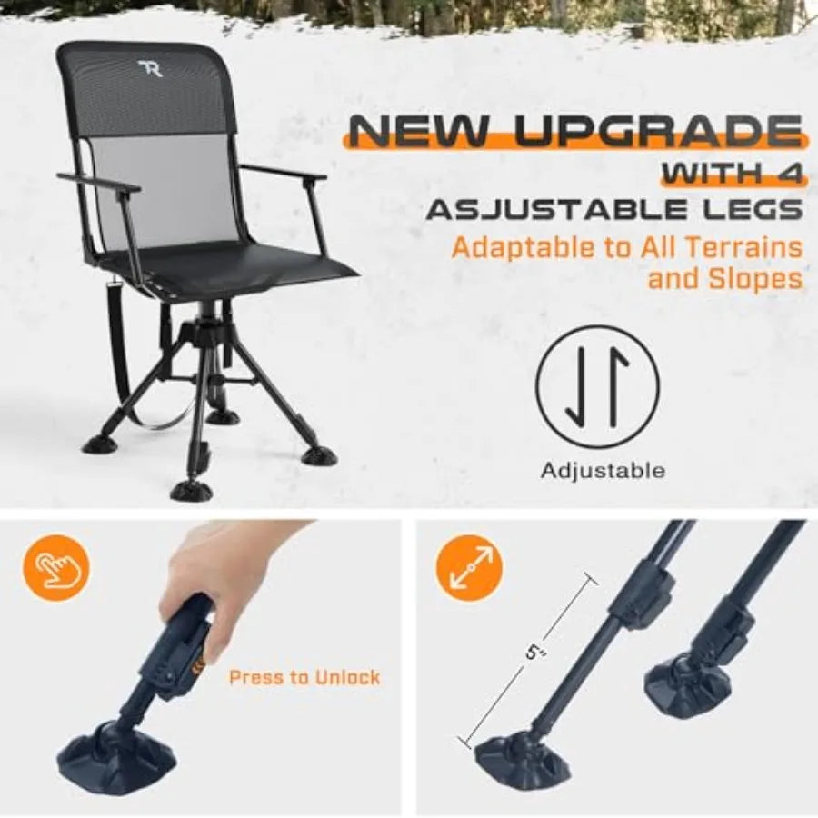 360 Degree Swivel Hunting Blind Chair 400 lbs Capacity Silent Height Adjustable Portable Ground Hunting Seat for Deer Turkey wi