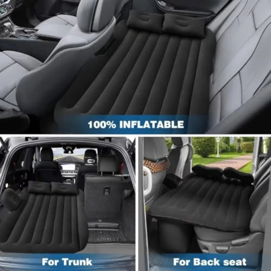 SUV Air Mattress Thickened Double-Sided Inflatable Car Bed with Electric Air Pump and 2 Pillows for Home Outdoor Travel Black
