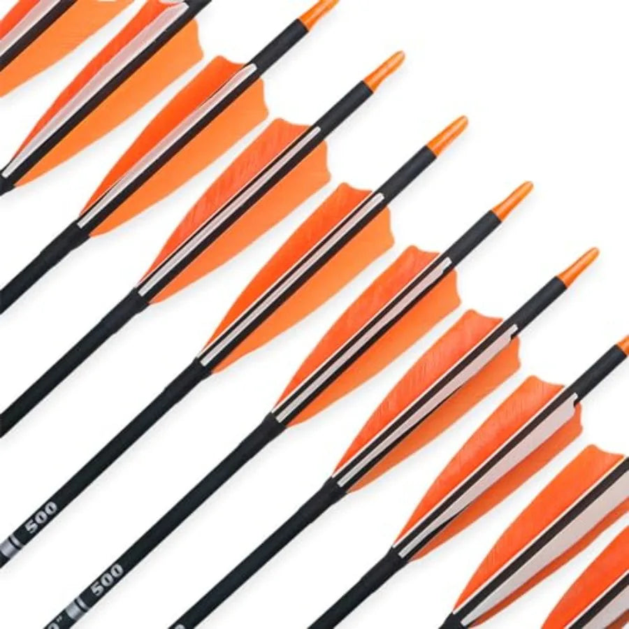 30 Carbon Arrows for Archery Target Practice Hunting with 4 Turkey Feather Fletched Spine 500 Arrows for Traditional Bow Recurv