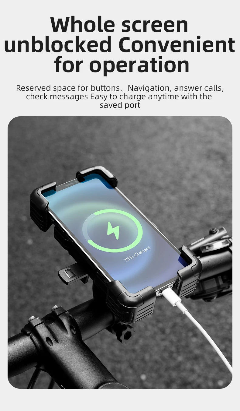 ROCKBROS Universal 360° Bike Phone Holder View Bicycle Phone Holder 4.5-7.2inch Mobile Phone Stand Shockproof Motorcycle Bracket