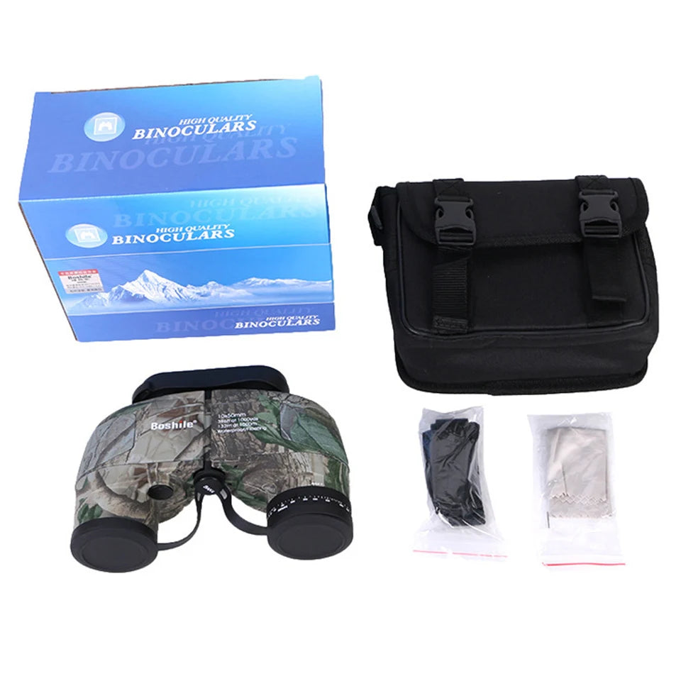 Boshile 10X50 Professional Telescope Military Marine Waterproof Binoculars Night Vision HD BAK4 Rangefinder Distance For Hunting