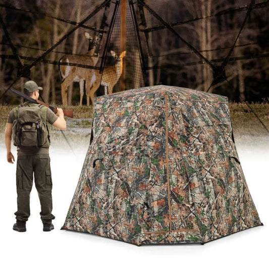360° Pop Up Hunting Ground Blind W/4 Full Panels Of One-Way See-Through Fabric