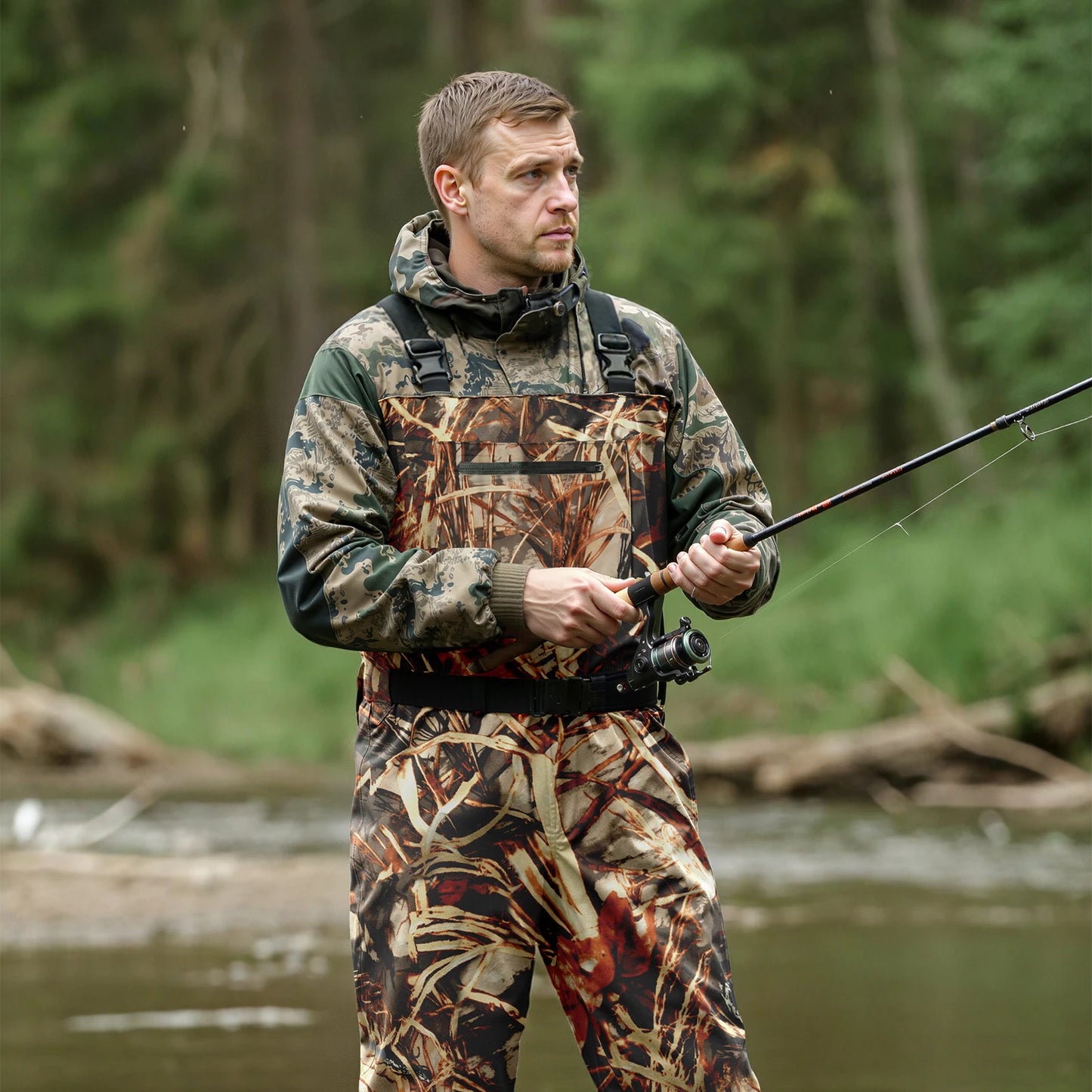 Camouflage Dead Leaf Pattern Adult Waders Breathable Lightweight Fishing Hunting Waders for Men Women Outdoor Activities