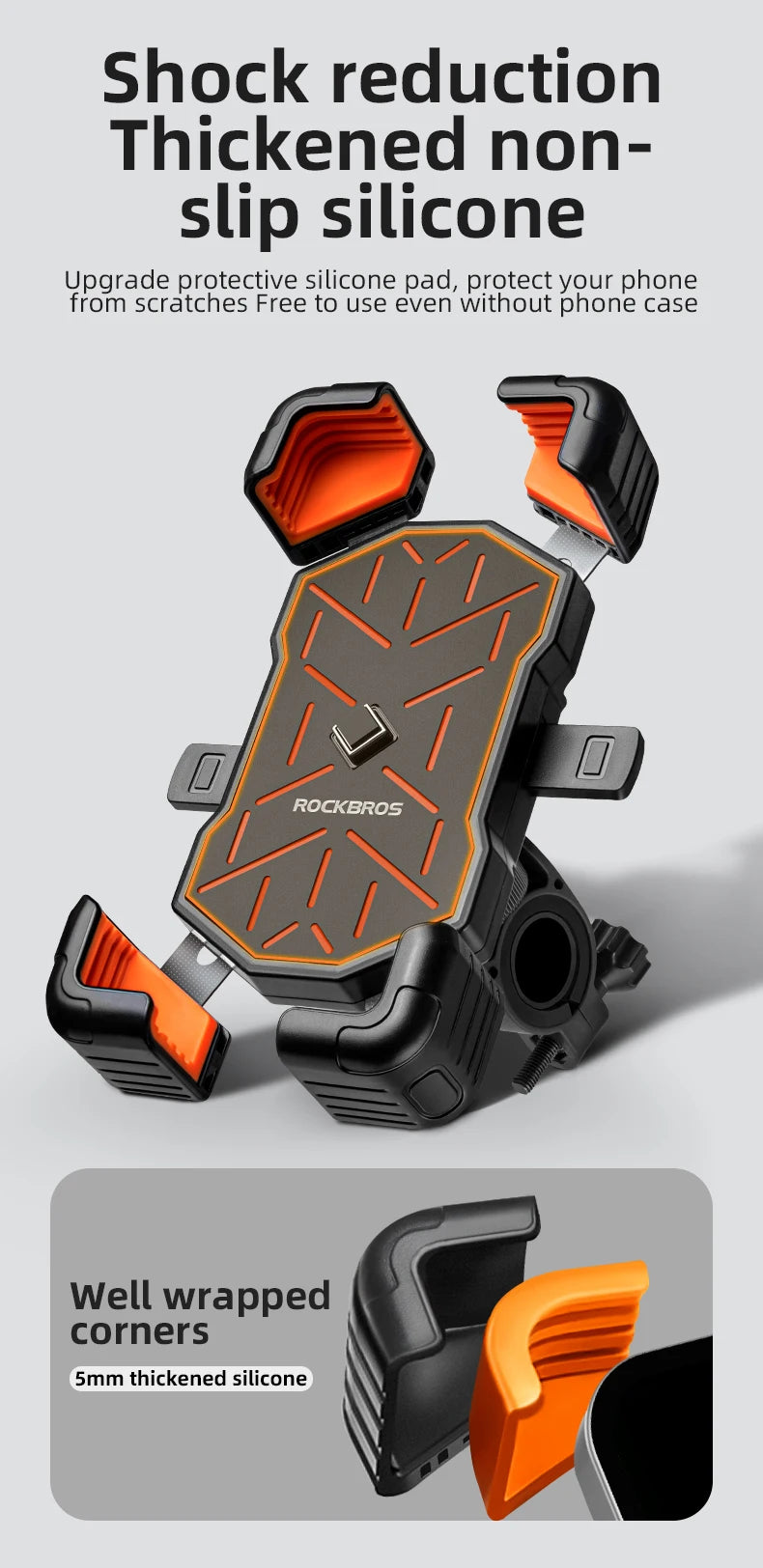 ROCKBROS Universal 360° Bike Phone Holder View Bicycle Phone Holder 4.5-7.2inch Mobile Phone Stand Shockproof Motorcycle Bracket