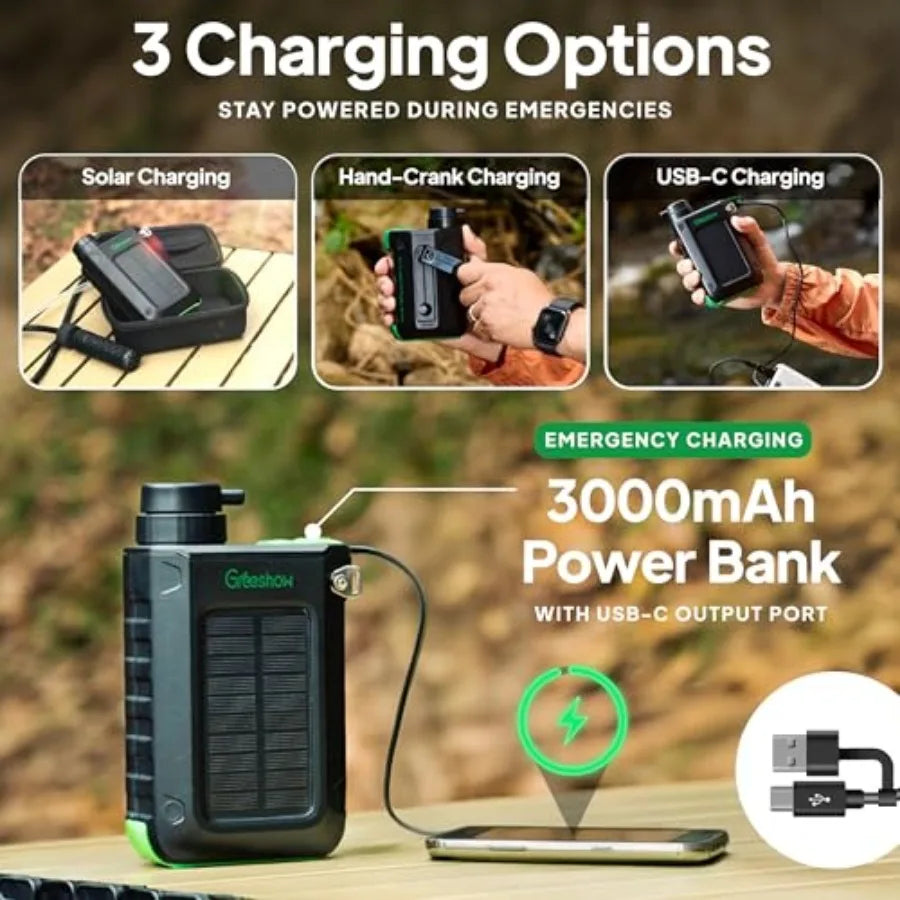 Portable Electric Water Filter for Camping and Survival - 0.01 Micron Water Purification System with Solar Hand Crank USB-C Cha
