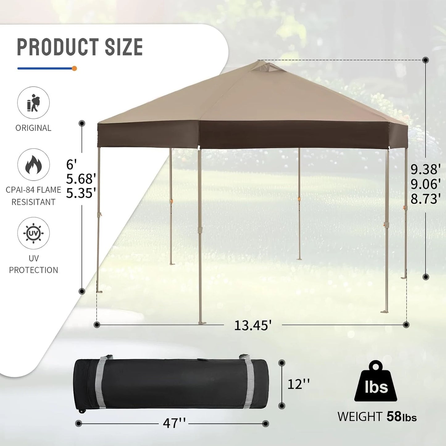 14x14 Pop up Gazebo, Patented Center Lock 6-Sided Portable Gazebo, Easy Set Up, 300D Silver-Coated Fabric UV, Customized