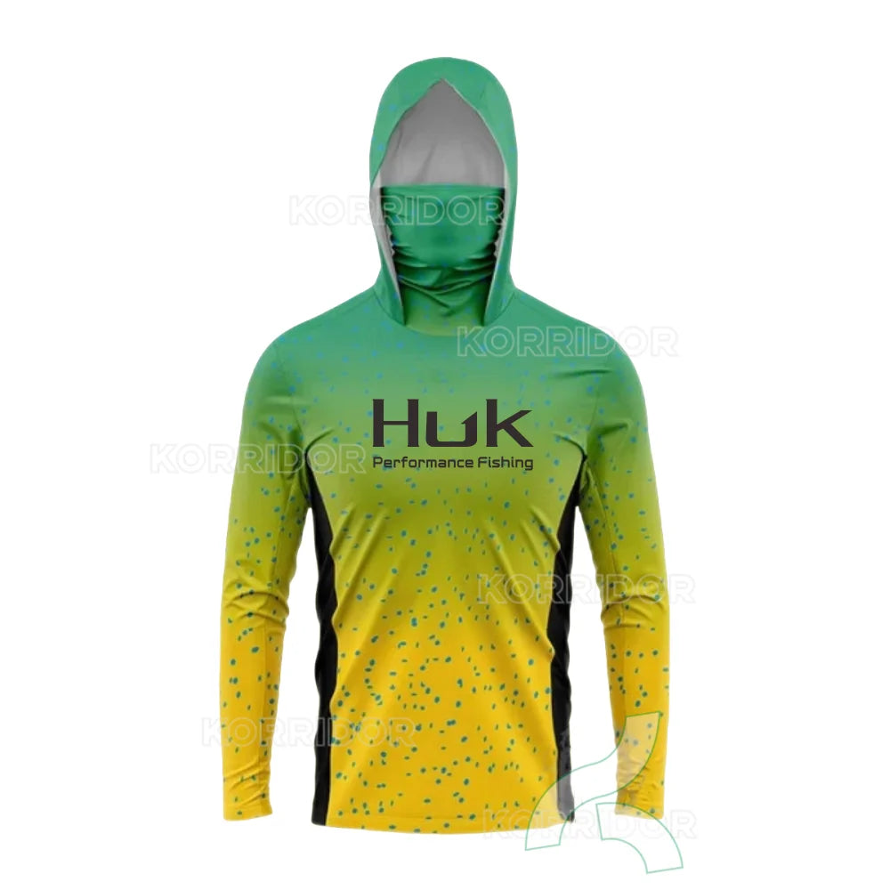 HUK Fishing Clothing Sun Protection Hooded Mask All-in-one Fishing Shirts Upf 50 Long sleeved T-shirt Fishing Apparel Breathable