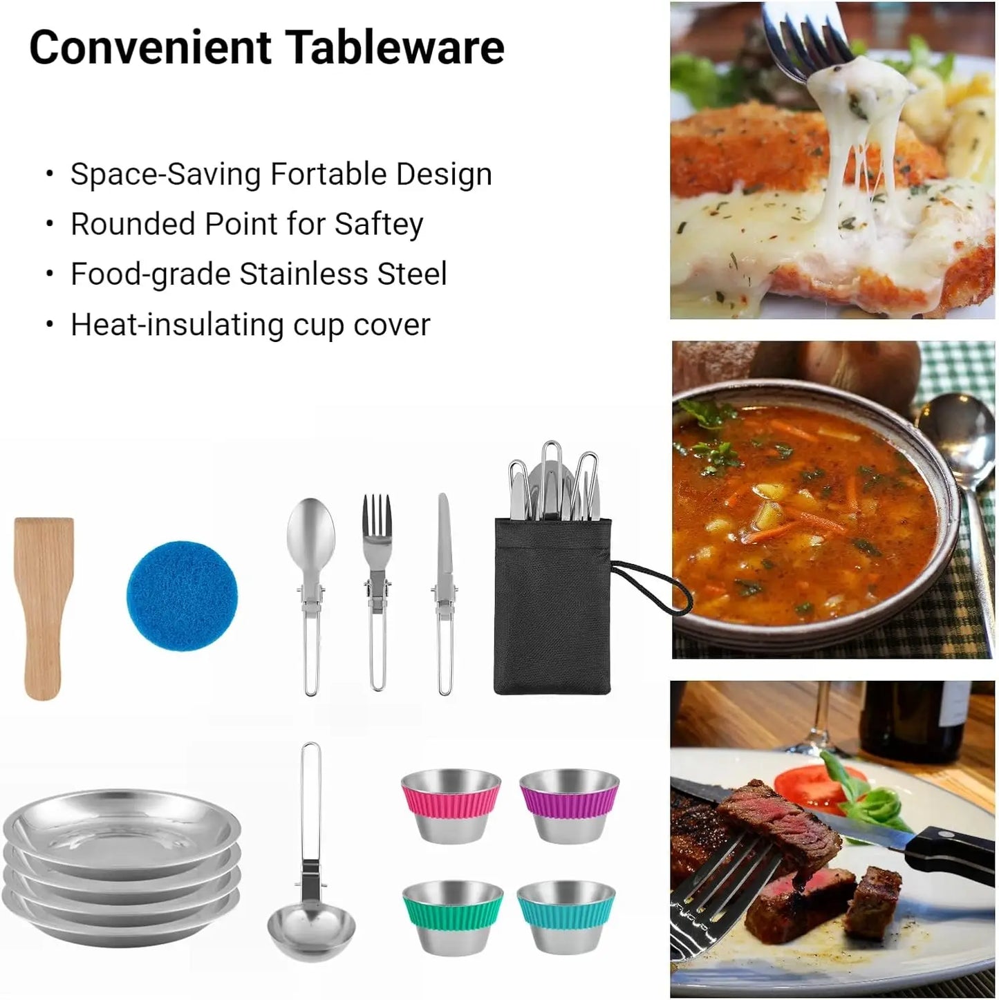 24-Piece Lightweight Camping Cookware Set for Family Hiking, Picnic - Pots, Pan, Kettle, Bowls & Utensils