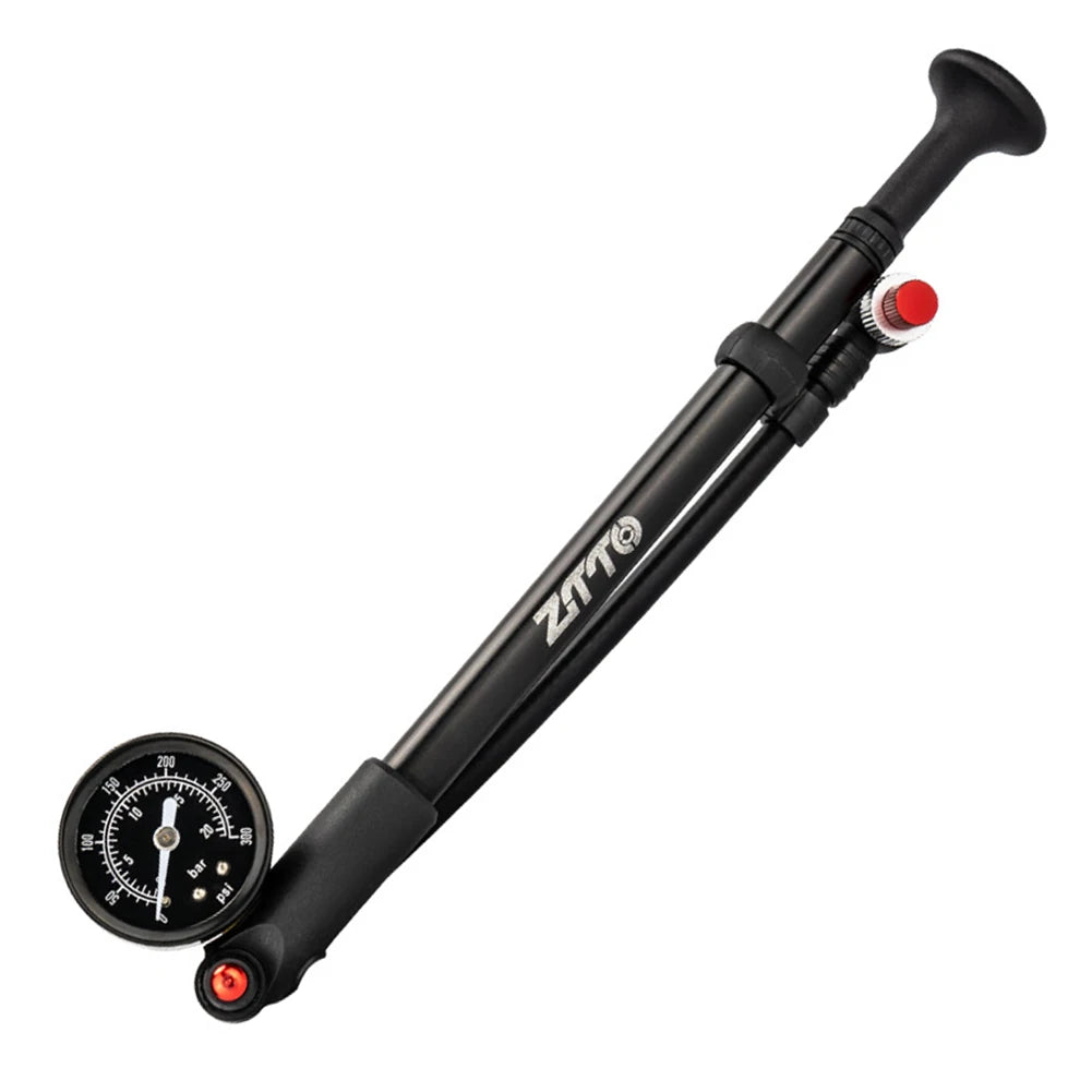 300PSI Bicycle Air Pump with Gauge Bike Tire Air Pump Schrader  Valve Portable Cycling Inflator for Fork & Rear Suspension