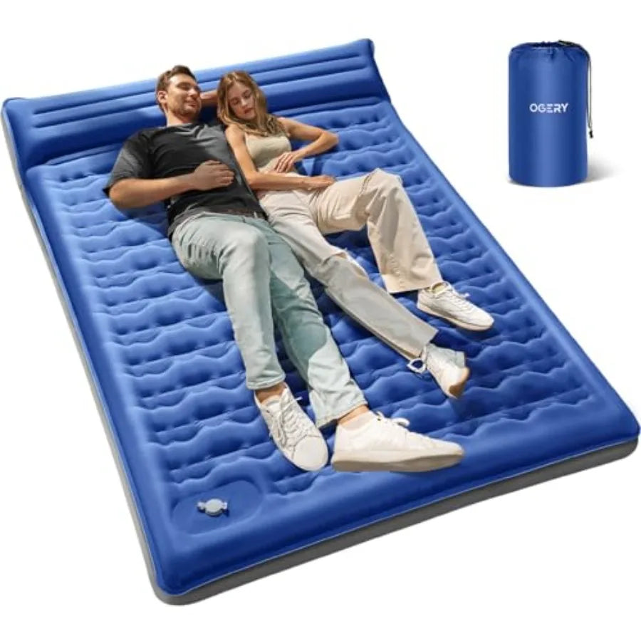 6 Extra-Thick Reinforced Camping Sleeping Pad with Pillows Built-in Foot Pump Ultralight Self-Inflating Air Mattress Mat for Te