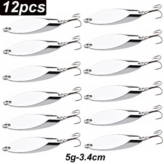 12pcs Metal Spinner Spoon Lures Trout Fishing Lure Hard Bait Sequins Paillette Artificial Baits Spinnerbait Fish Tools 1.5g-56g