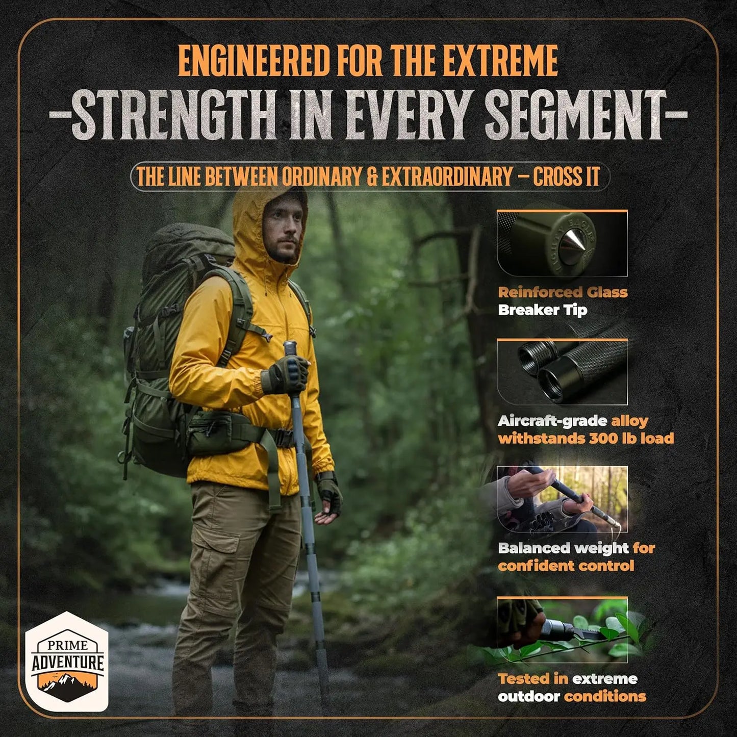 Hiking Tactical Stick - Collapsible Trekking Pole, 15-in-1 Multitool, 8-Tube Outdoor Gear