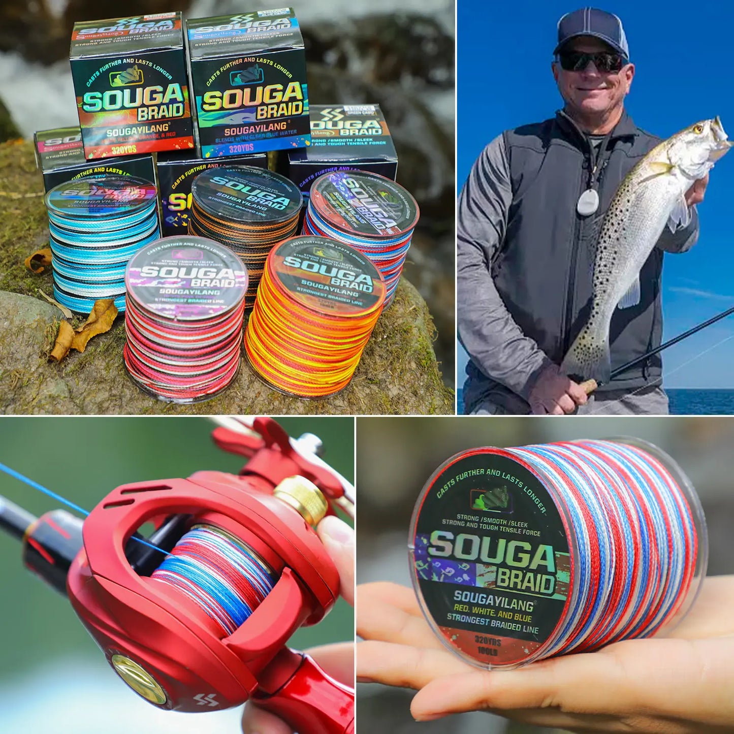 Sougayilang 4 Strand Braided Fishing Line 300M Multifilament Carp Fishing Japanese Braided Wire Fishing Accessorie PE Line Pesca