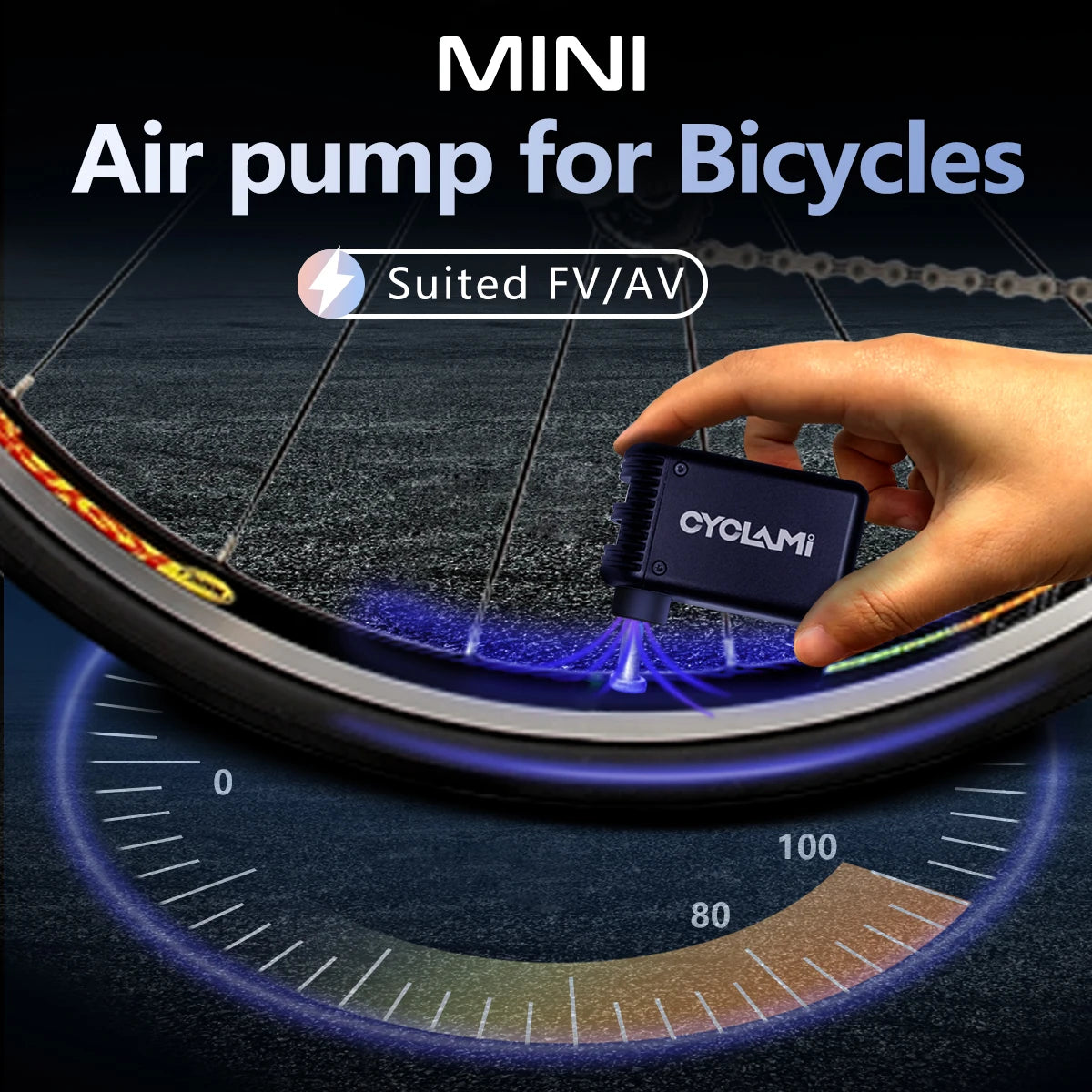 CYCLAMI A2 Mini Electric Air Pump Portable Bicycle Cordless FV AV Inflator Presta Schrader Valve Outdoor Road MTB Bike Aluminum