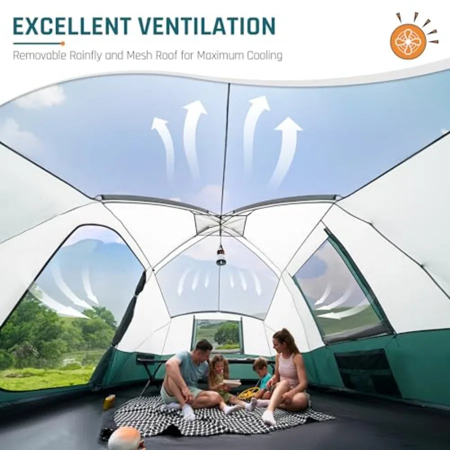 8 Person Camping Tent with Porch, Large Family Tents for Camping, PU1000MM Waterproof Tent with 5 Mesh Windows, Removable Rainfl