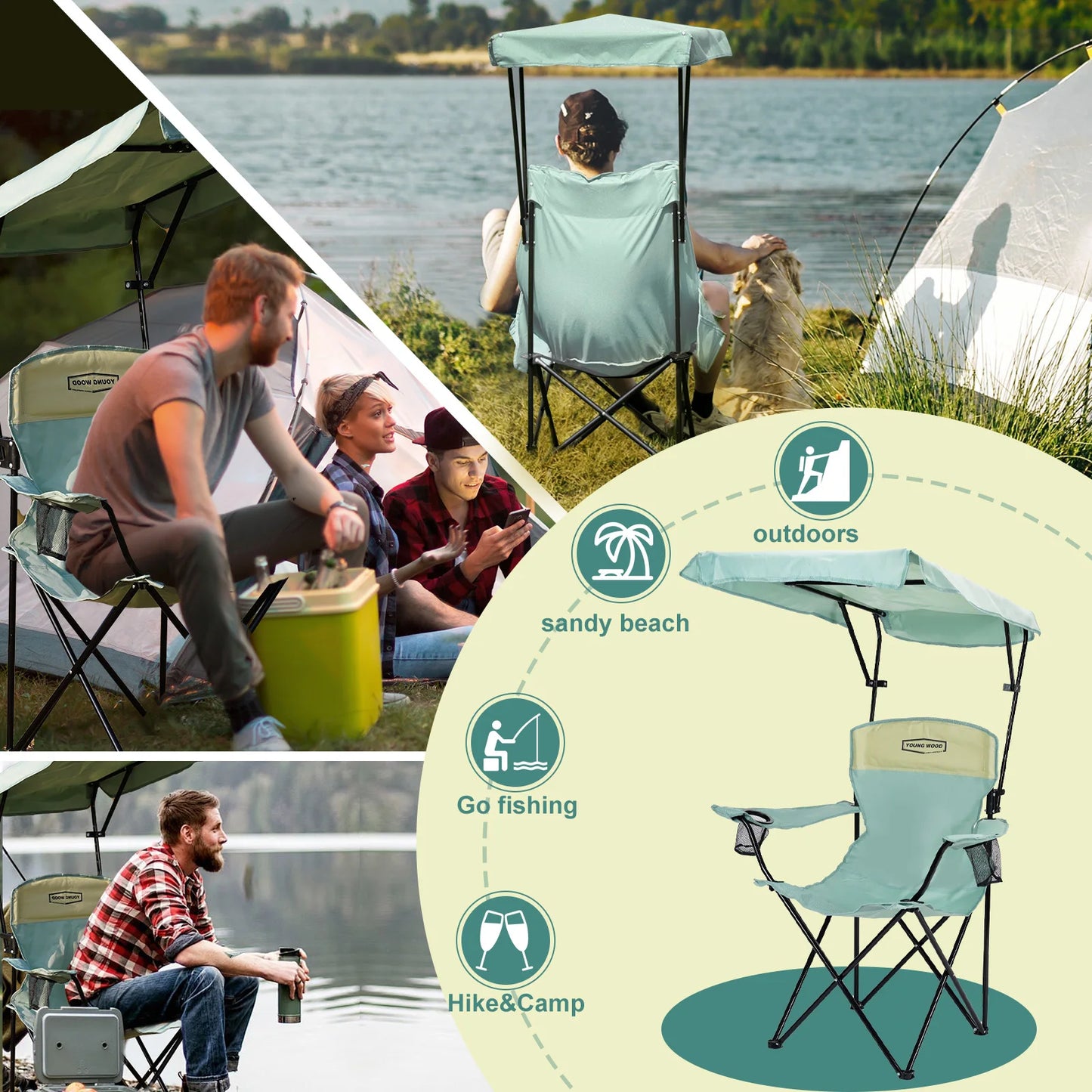 YoungWood Lightweight Travel Chair Portable Folding Camping Chair With Armrests Aluminum Alloy Fishing Chair Outdoor Furniture