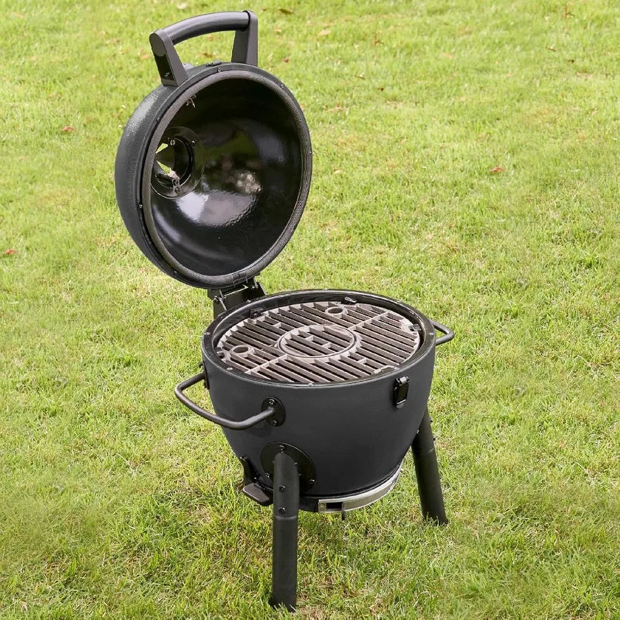 Portable Kamado Charcoal Grill and Smoker with Cast Iron Grates Locking Lid 155 Cooking Square Inches Ash Model E86714