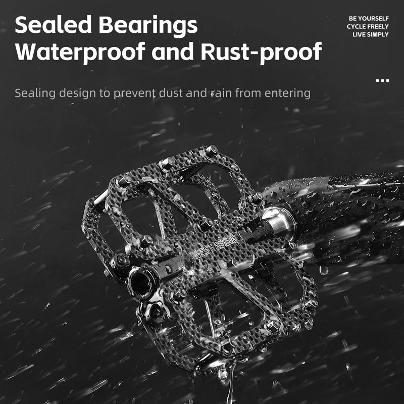 WEST BIKING T700 Carbon Fiber Bike Pedals 3 Bearing Cycling Pedals Titanium Alloy Anti-Slip MTB Road Bicycle Pedal Accessories