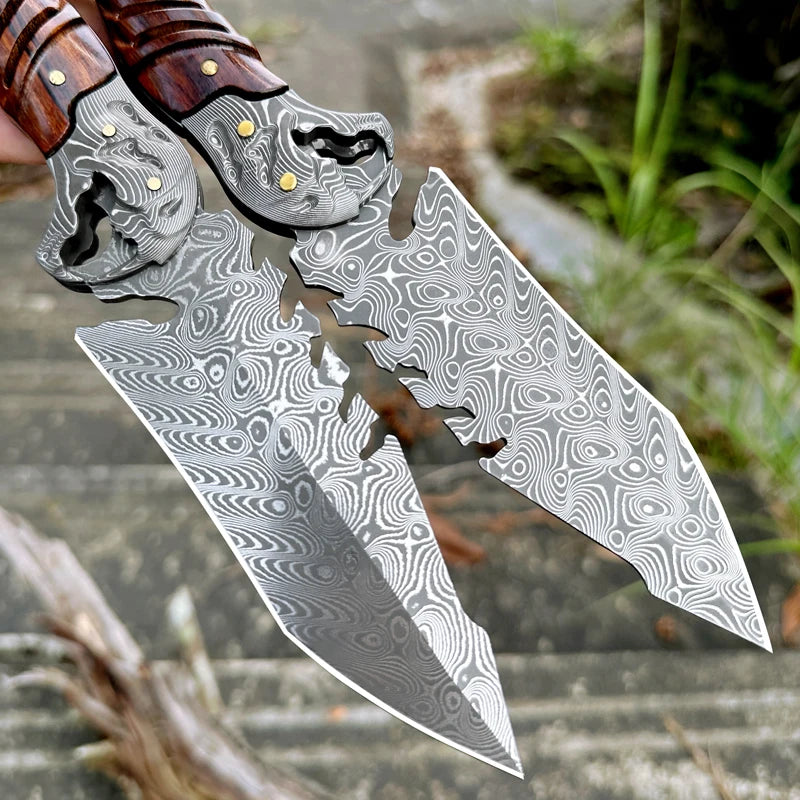 High-quality handcrafted Damascus steel fixed-blade hunting knife, outdoor camping fixed-blade tool, men's survival knife