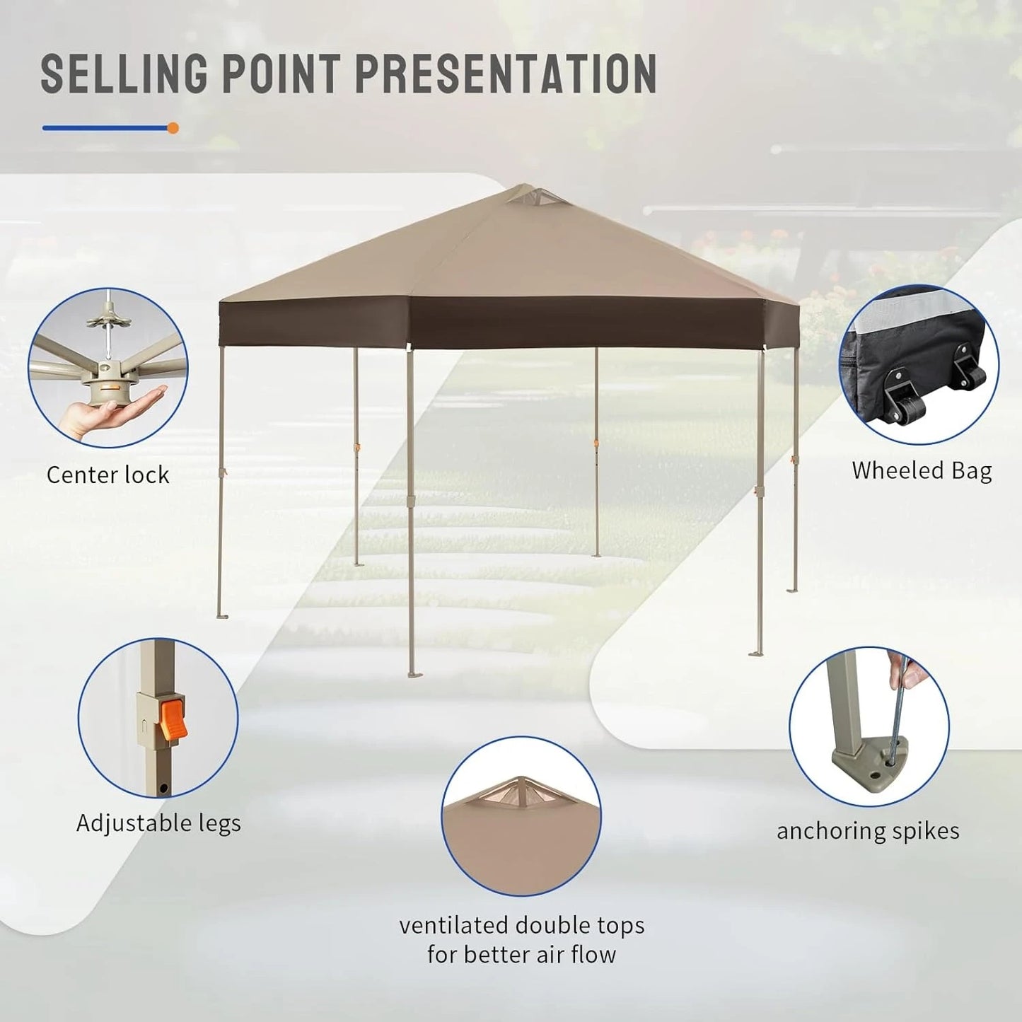 14x14 Pop up Gazebo, Patented Center Lock 6-Sided Portable Gazebo, Easy Set Up, 300D Silver-Coated Fabric UV, Customized