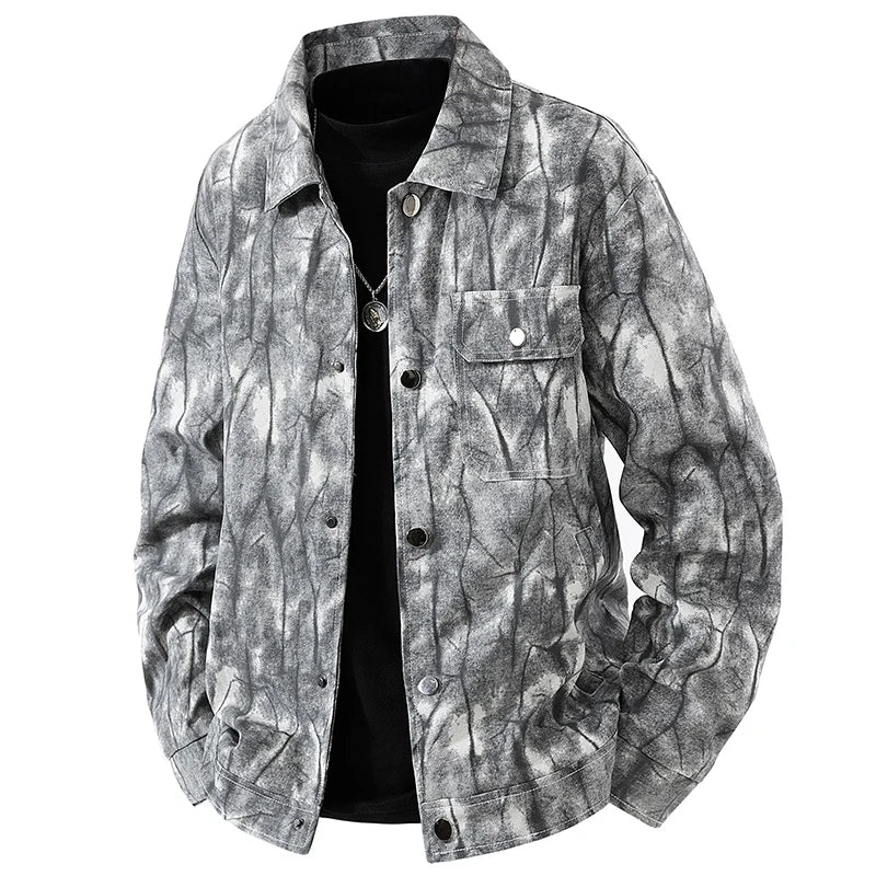 Windproof Fishing Jacket American Retro Lapel Flight Jacket Youth Jacket Fashionable Casual Versatile Top Coat Tie-dyed Workwear