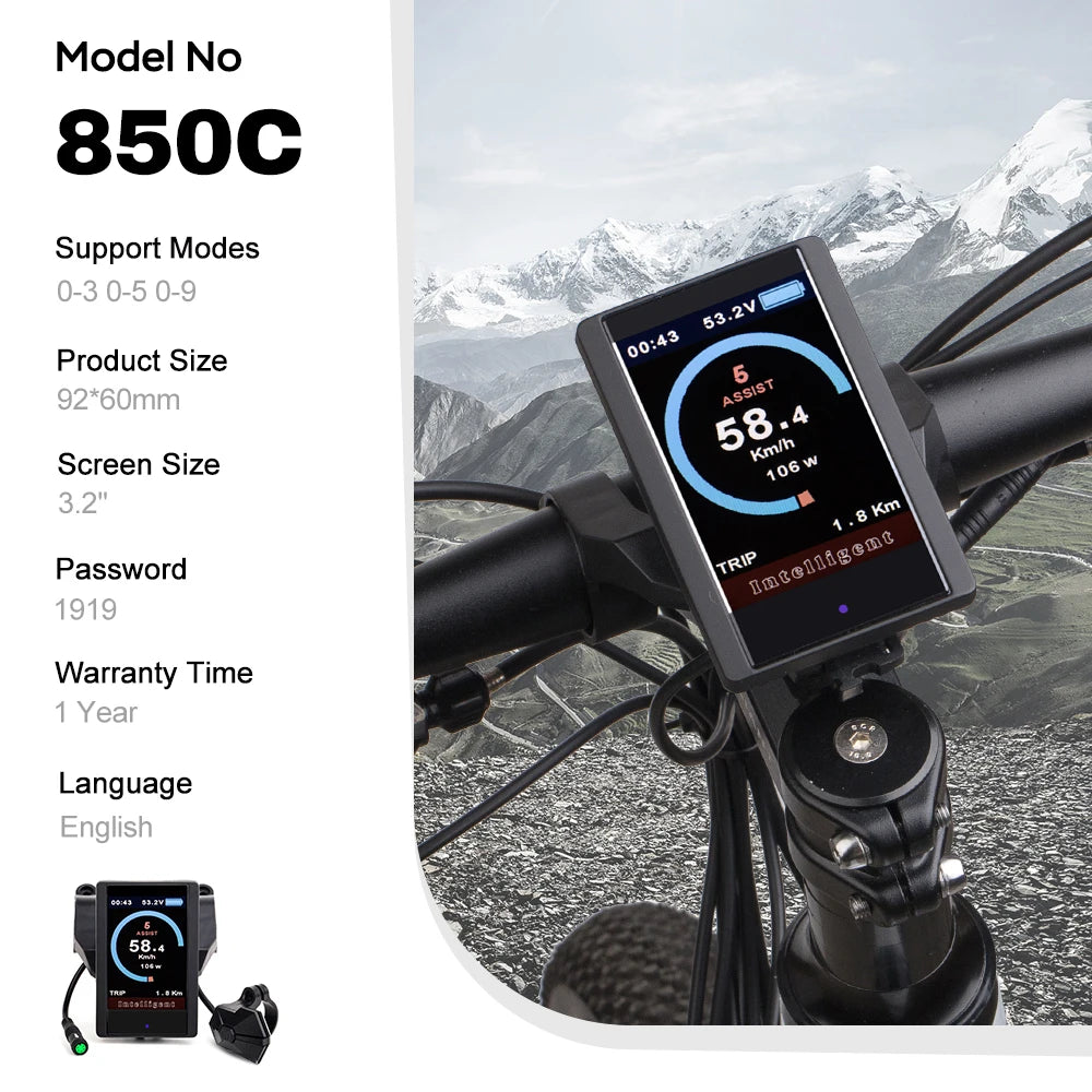 Bafang LCD Color Display Instrument 36V 48V 52V P860C 860C P850C 600C C965 DPC18 BF-UART Protocol Bluetooth 750W Motor E-bike