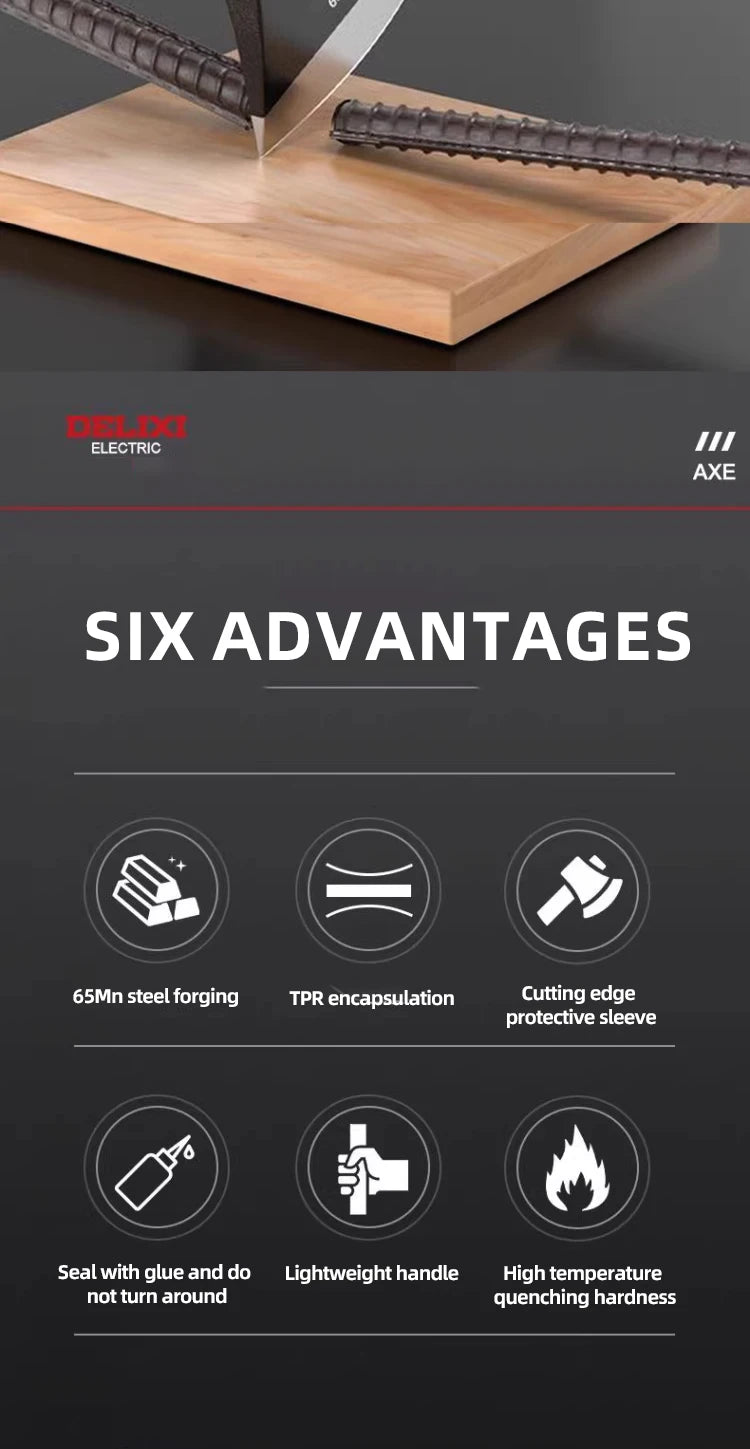 15-inch chopping axe with blade cover, chopping hammer, log axe, outdoor axe, forged carbon steel hand tool non-slip handle.