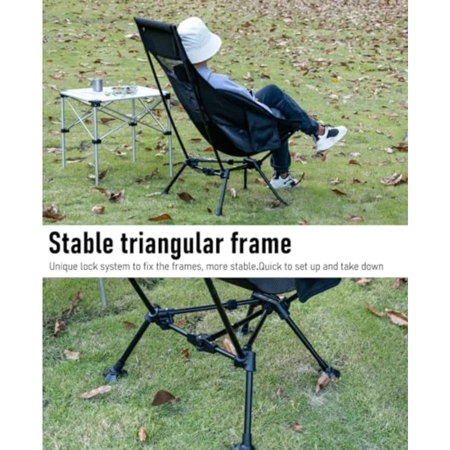 Ultralight Compact Camping Folding Beach Chair with Anti-Sinking Large Feet Black Triangular Frame High Back