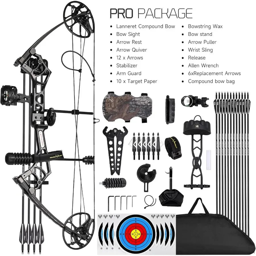 Lanneret Compound Bow and Archery Sets - Right Hand Archery Compound Bows 0-70 lbs Draw Weight Adjustable for Adults and Beginn