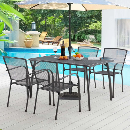 5 Piece Outdoor Table and Chair, Patio Outdoor Dining Set with 1.73" Umbrella Hole, Patio Table and Chair Set of 4, Customized