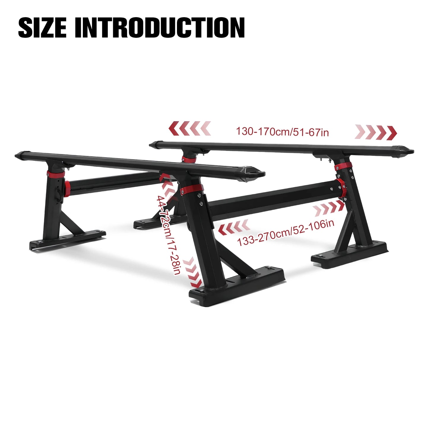 Universal Truck Ladder Rack Crossbar 800 LBS Capacity Aluminum 18-28''High Adjustable for Ford F-Series/Ram/Tacoma/Tundra/Canyon