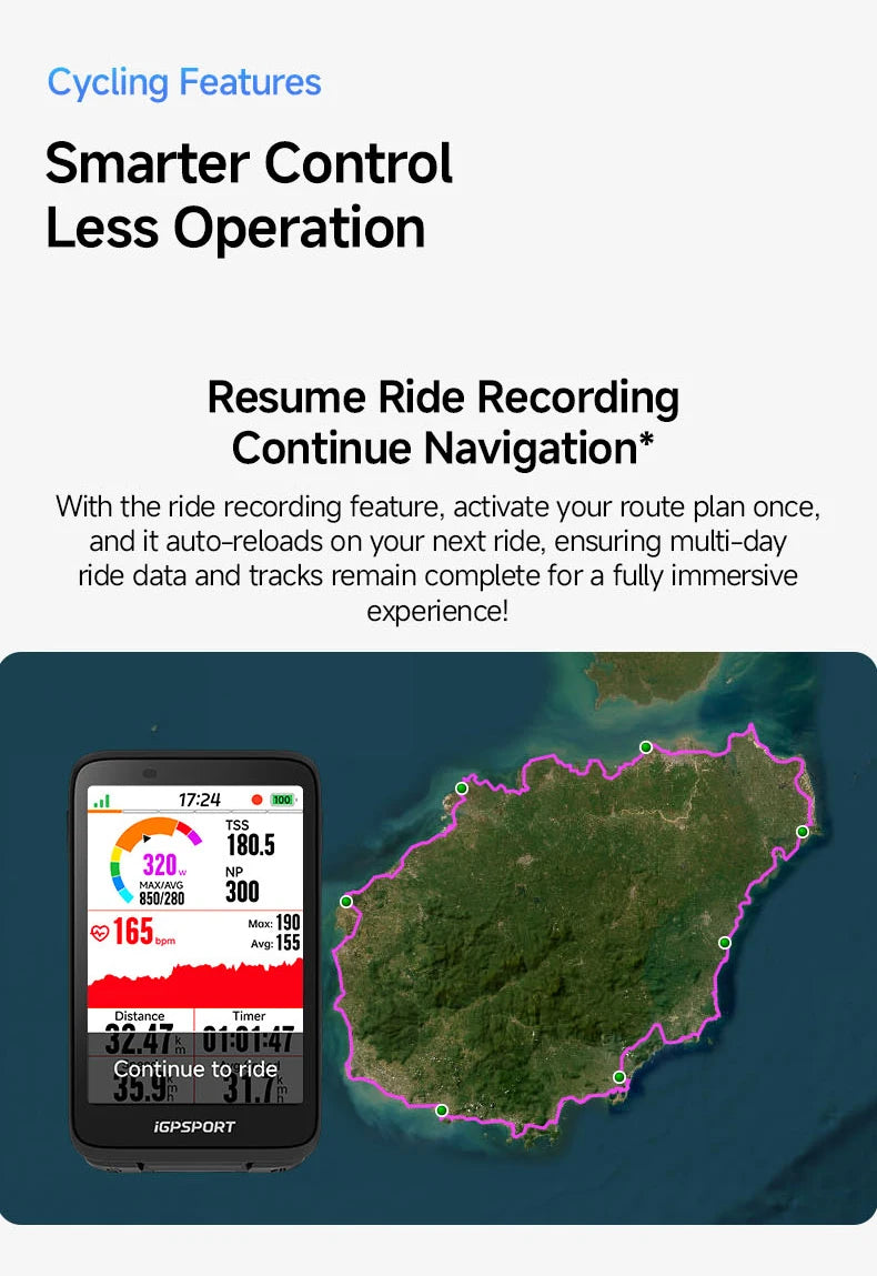 iGPSPORT Bicycle GPS Computer BiNavi Touchscreen Map Navigation 35 Hours Battery Life  IPX7 Waterproof Route Planning