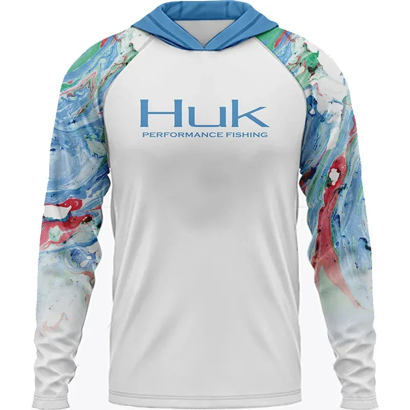 HUK Fishing Long Sleeve UPF 50 Hood Sun Protection Uv T-shirt Clothing Breathable Angling Jacket Men Fishing Wear ShirtsTop